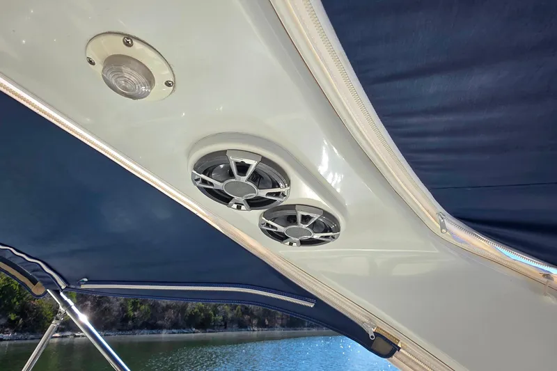 Slide: The Image of 2002 Formula 370 Super Sport boat speakers and canopy detail. - 22