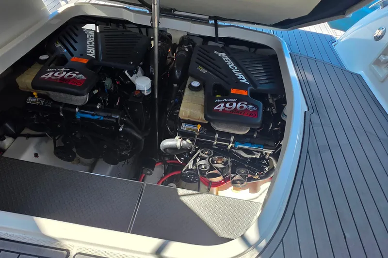 Slide: The Image of Engine compartment of a 2002 Formula 370 Super Sport with twin Mercury 496 MAG HO engines. - 24