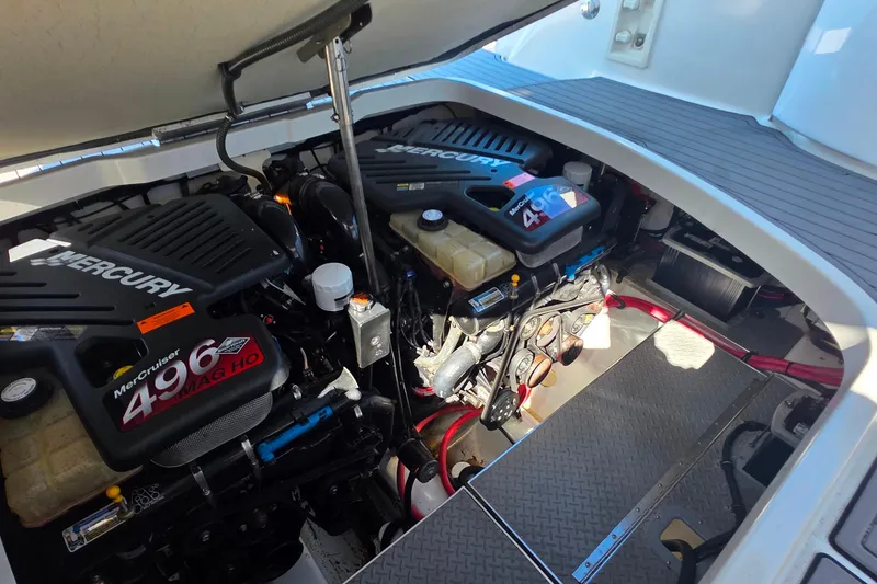 Slide: The Image of Engine compartment of a 2002 Formula 370 Super Sport with twin MerCruiser 496 MAG HO engines. - 31