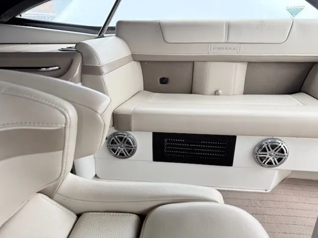 Slide: The Image of Interior of 2015 Formula 350 Crossover Bowrider with beige leather seating. - 4
