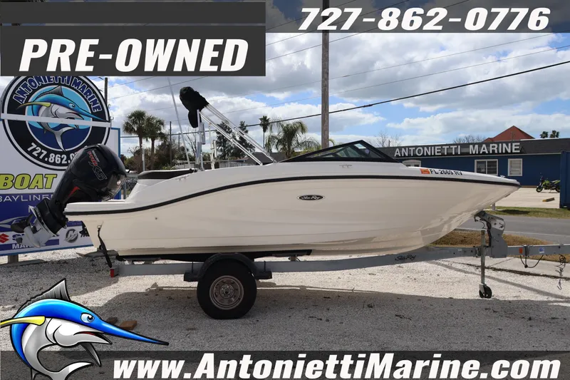 Slide: The Image of 2019 Sea Ray SPX 190 Outboard boat, pre-owned, displayed at Antonietti Marine dealership. - 4