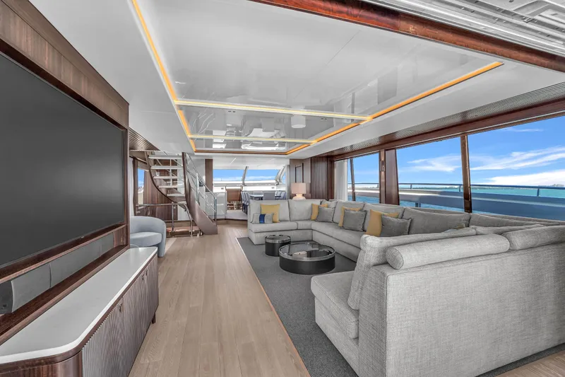 Slide: The Image of Luxurious interior of 2024 Sunseeker Ocean 182 yacht with modern design and ocean views. - 8