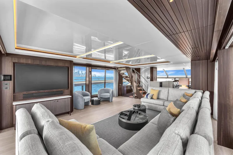 Slide: The Image of Luxurious interior of 2024 Sunseeker Ocean 182 yacht with modern design and panoramic views. - 9