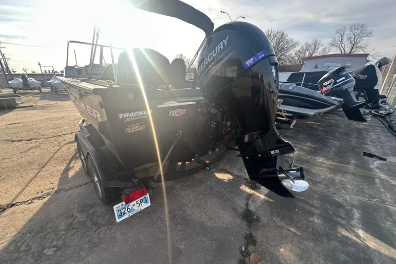 Slide: The Image of 2019 Tracker Targa V-18 Combo boat with Mercury outboard motor on trailer. - 8