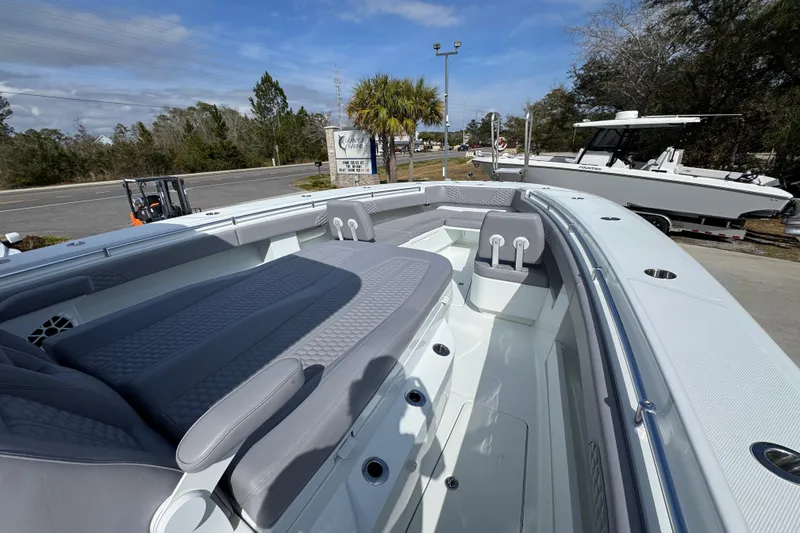 Slide: The Image of 2026 Invincible 43 Open Fisherman boat with spacious seating and sleek design. - 27