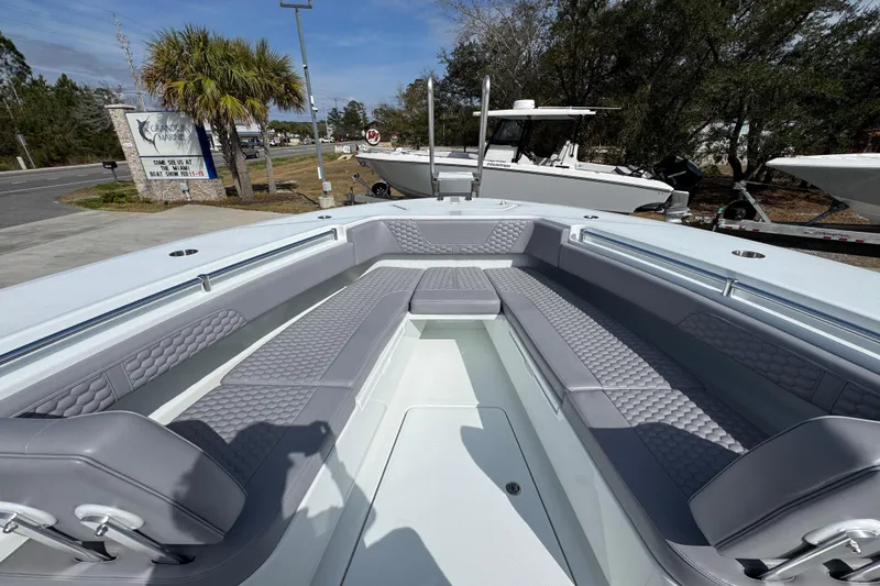 Slide: The Image of 2026 Invincible 43 Open Fisherman boat with spacious seating and modern design. - 28