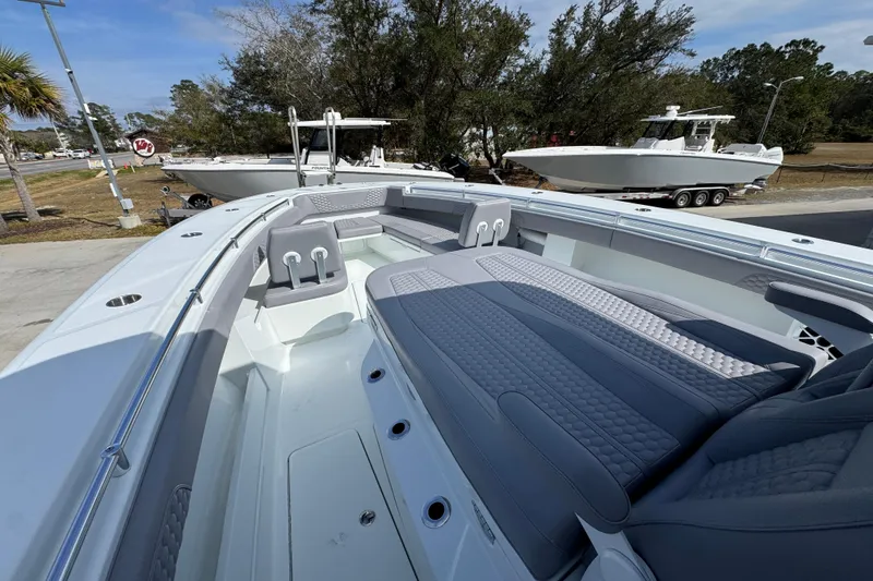 Slide: The Image of 2026 Invincible 43 Open Fisherman boat with sleek seating and spacious deck design. - 29