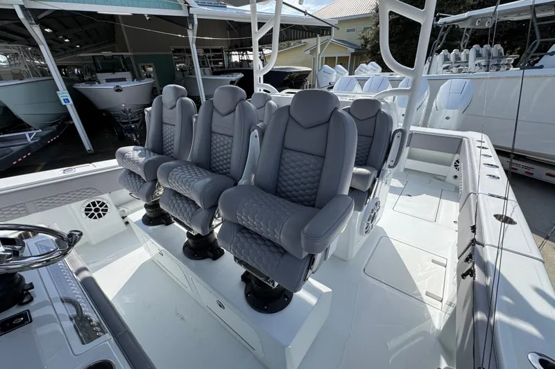 Slide: The Image of 2026 Invincible 43 Open Fisherman boat with luxurious seating and modern design. - 37