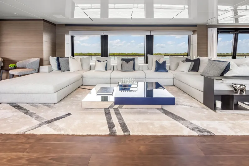 Slide: The Image of Luxurious interior of 2023 Custom Line NAVETTA 42 yacht with elegant seating and decor. - 18