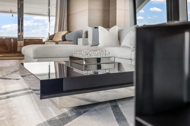 Slide: The Image of Luxurious dining area on 2023 Custom Line NAVETTA 42 yacht with elegant table setting. - 20