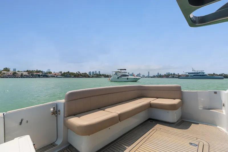 Slide: The Image of 2019 Silverton 4100 SC yacht with scenic waterfront view. - 46