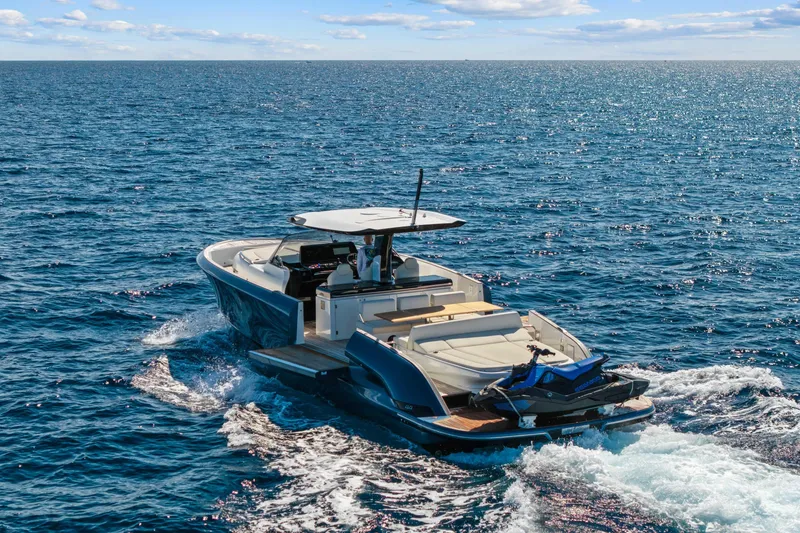 Slide: The Image of 2024 Solaris Power 44 Open yacht cruising on open sea with clear skies. - 5