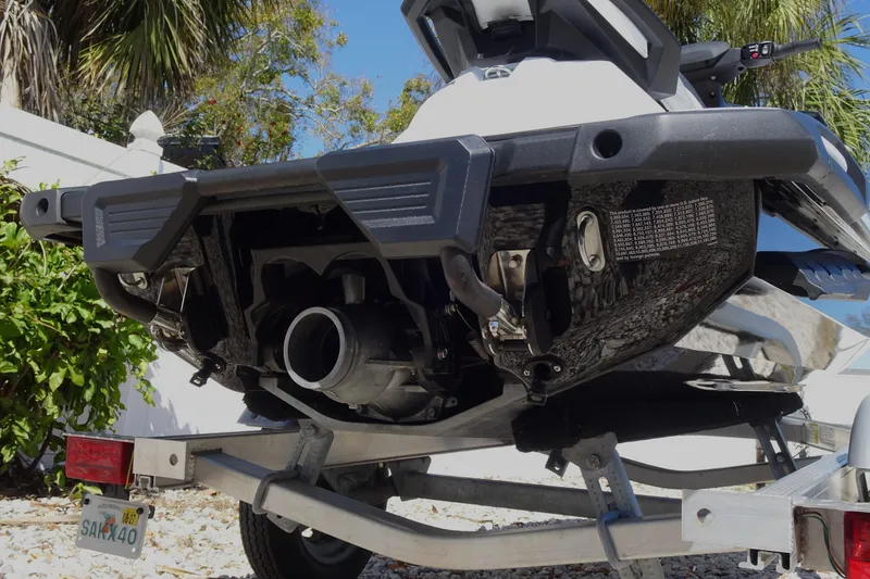 Slide: The Image of 2024 Yamaha WaveRunner VX Cruiser on trailer, rear view, showcasing jet propulsion system. - 8