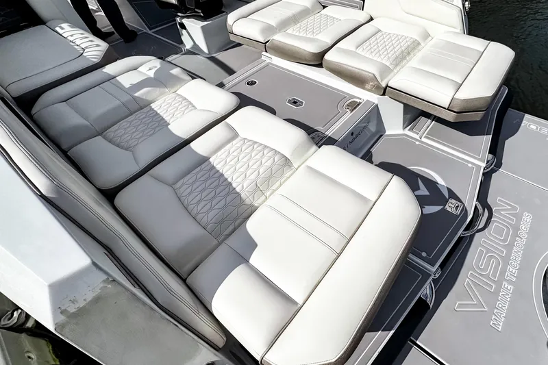 Slide: The Image of Luxurious seating on 2026 Ingenity EL boat, featuring elegant white upholstery and modern design. - 27