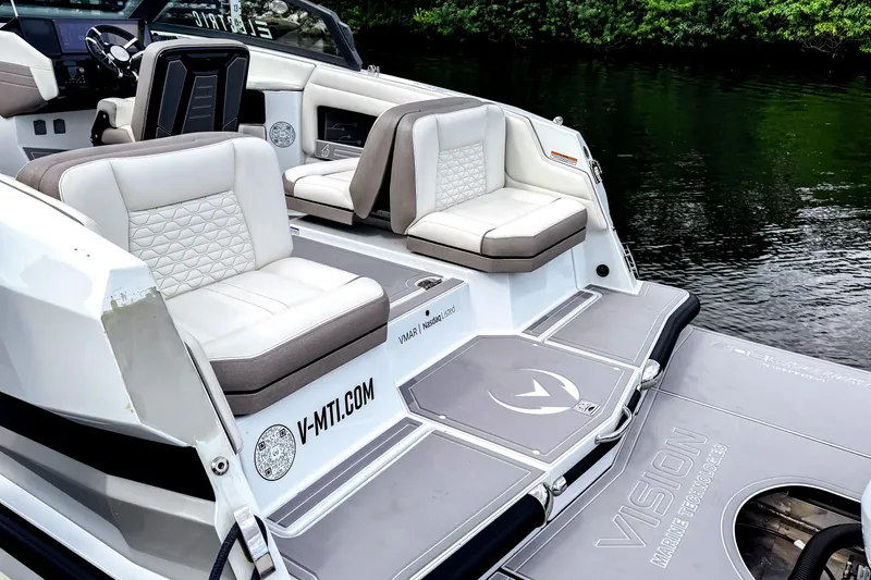 Slide: The Image of Luxury seating on 2026 Ingenity EL boat, featuring modern design and waterfront view. - 4