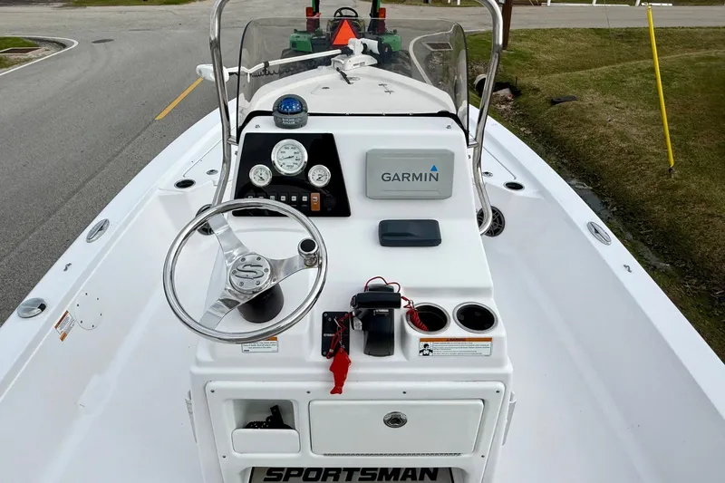 Slide: The Image of 2020 Sportsman Tournament 214 SBX Bay Boat dashboard with Garmin navigation system. - 11