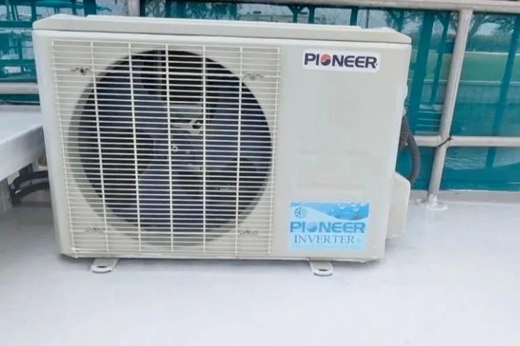 Slide: The Image of Outdoor Pioneer inverter air conditioning unit on a Stardust Cruisers 52, 1986 model. - 17