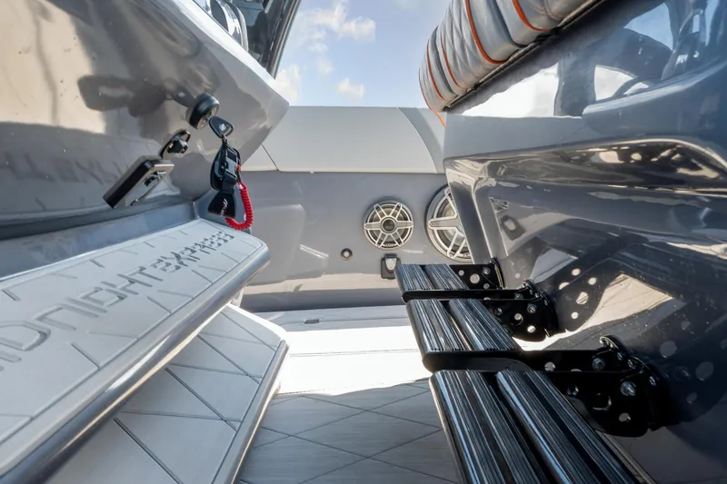 Slide: The Image of 2022 Midnight Express 37' Open boat interior with sleek design and modern features. - 30