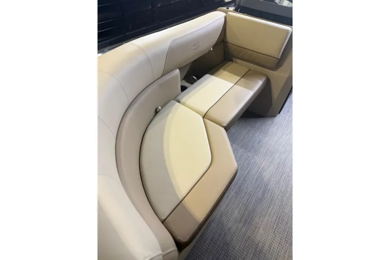 Slide: The Image of Luxurious seating on 2026 Veranda VISTA 22FRC Tri-toon boat, featuring elegant beige upholstery. - 10
