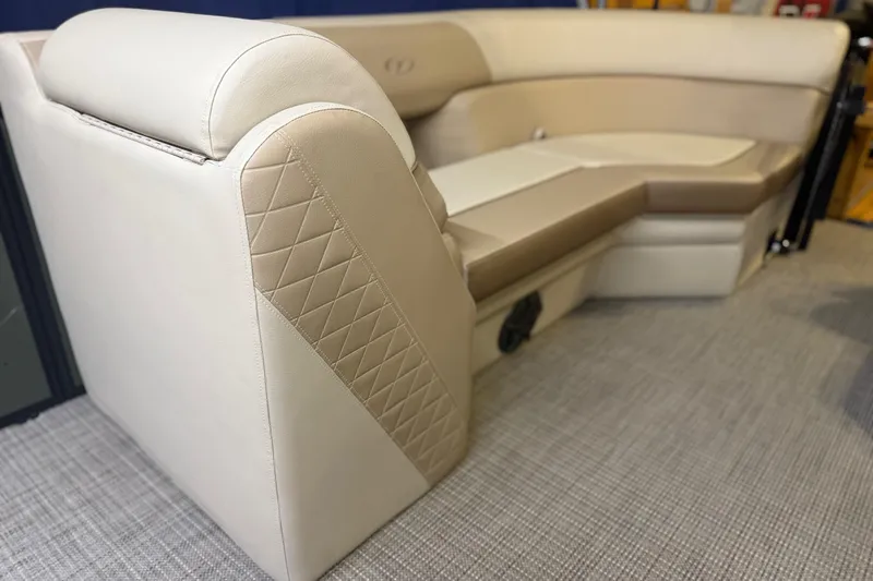 Slide: The Image of Luxurious seating on 2026 Veranda VISTA 22FRC Tri-toon, featuring elegant beige upholstery. - 5