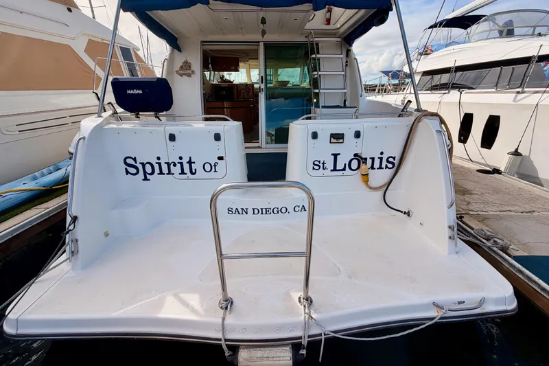 Slide: The Image of 2001 Maxum 4600 SCB Limited Edition yacht docked, named "Spirit of St. Louis," San Diego, CA. - 6