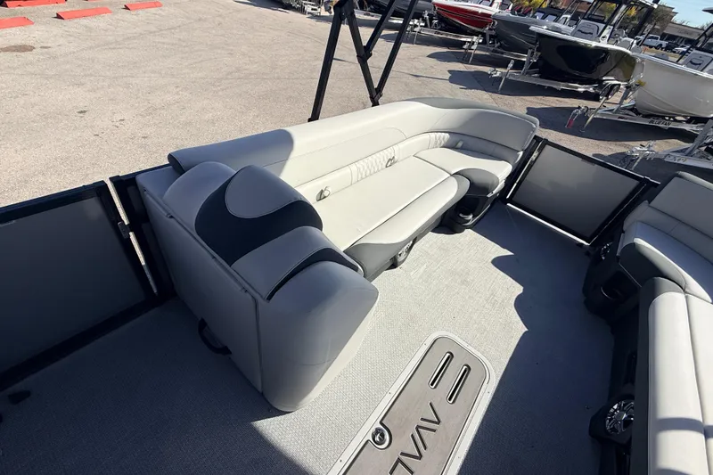 Slide: The Image of 2026 Avalon 2585 LSZ Entertainer boat interior with plush seating and modern design. - 17