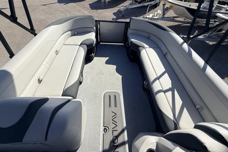 Slide: The Image of 2026 Avalon 2585 LSZ Entertainer boat interior with spacious seating and modern design. - 19