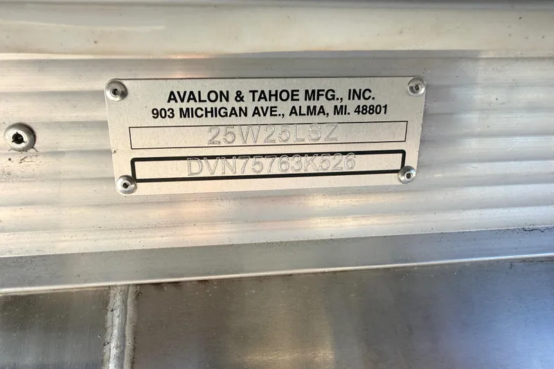 Slide: The Image of Metal identification plate for Avalon 2385 LSZ Quad Lounger, 2026 model, by Avalon & Tahoe Mfg. - 26