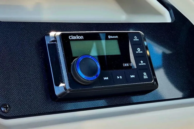 Slide: The Image of Clarion Bluetooth audio system in 2025 Godfrey Xperience 2086 SFLX boat. - 19