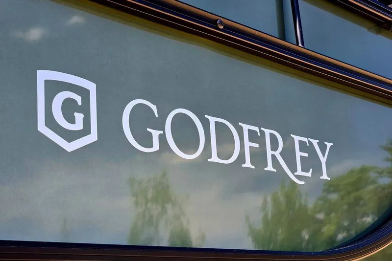 Slide: The Image of Godfrey logo on 2025 Xperience 2086 SFLX 25 in. Package boat exterior. - 39