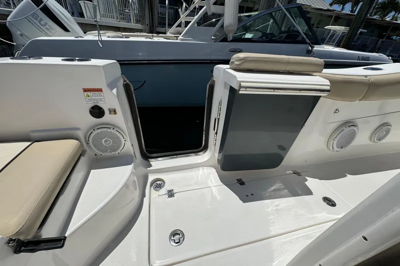 Slide: The Image of 2017 Sea Fox 288 Commander boat interior with seating and speakers. - 26
