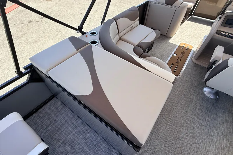 Slide: The Image of Luxurious seating on 2026 Avalon 2385 LSZ Rear Fish Tri Toon boat interior. - 21