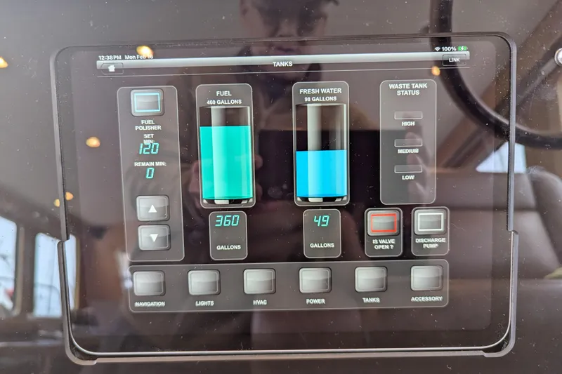 Slide: The Image of Touchscreen display showing fuel and water levels on a 2013 Coastal Craft 45 yacht. - 38