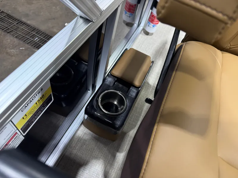 Slide: The Image of Interior of Tahoe Sport 23E80 Pontoon with cup holder, 2026 model. - 15
