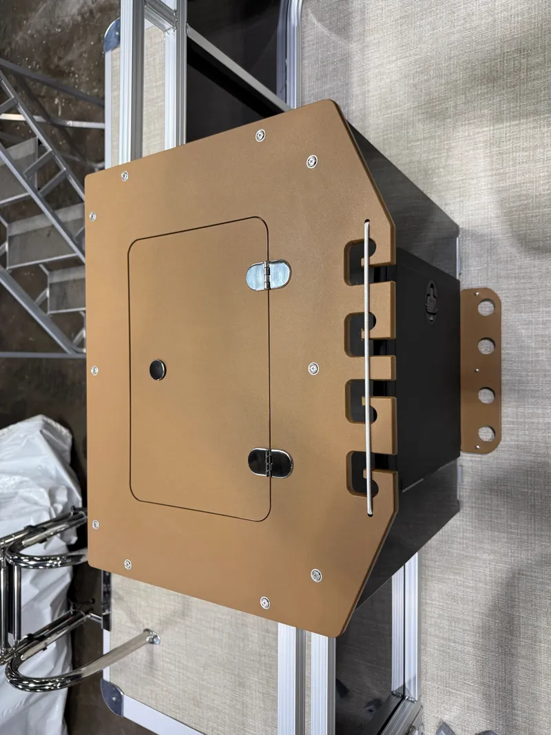 Slide: The Image of Metal box on a pontoon boat, Tahoe Sport 23E80, 2026 model. - 23