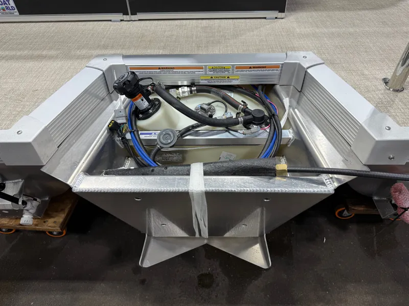 Slide: The Image of Interior view of 2026 Tahoe Sport 23E80 pontoon engine compartment. - 39