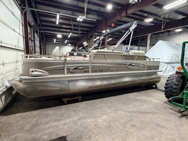 Slide: The Image of 2008 Sylvan Mirage 8520 Party Fish pontoon boat in warehouse. - 48