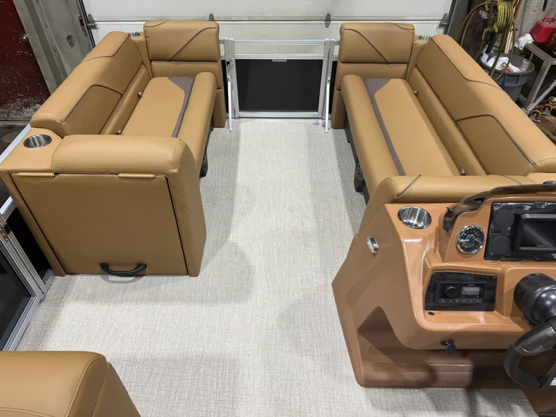 Slide: The Image of Interior of a 2026 Tahoe Sport 1980 Cruise boat with leather seating. - 26