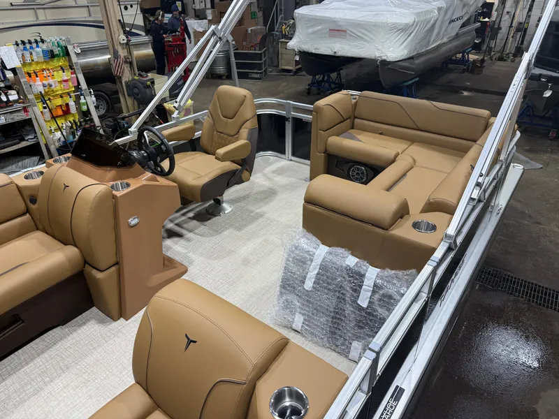 Slide: The Image of Interior of a 2026 Tahoe Sport 1980 Cruise boat with leather seating. - 3