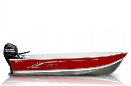Slide: The Image of 2026 Lund SSV-18 red boat with Mercury engine. - 2