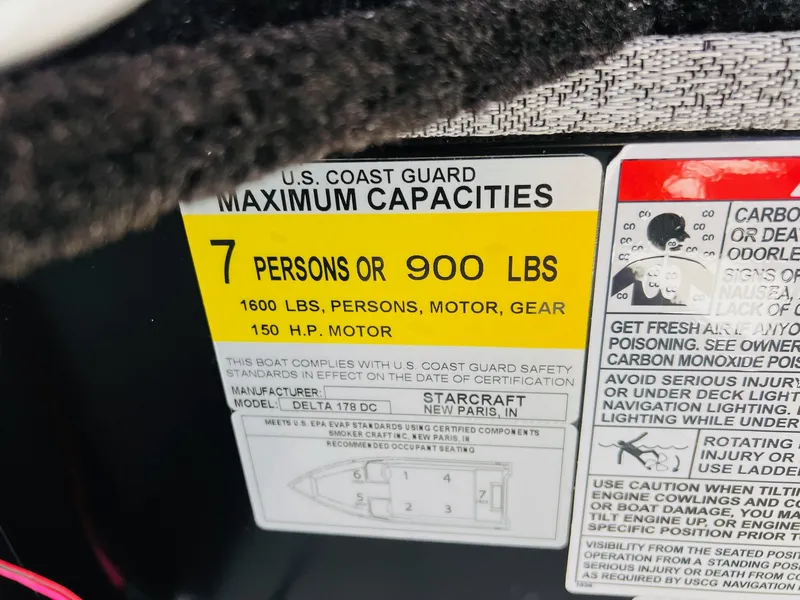 Slide: The Image of USCG capacity label for Starcraft Delta 178 DC, 2026. - 19