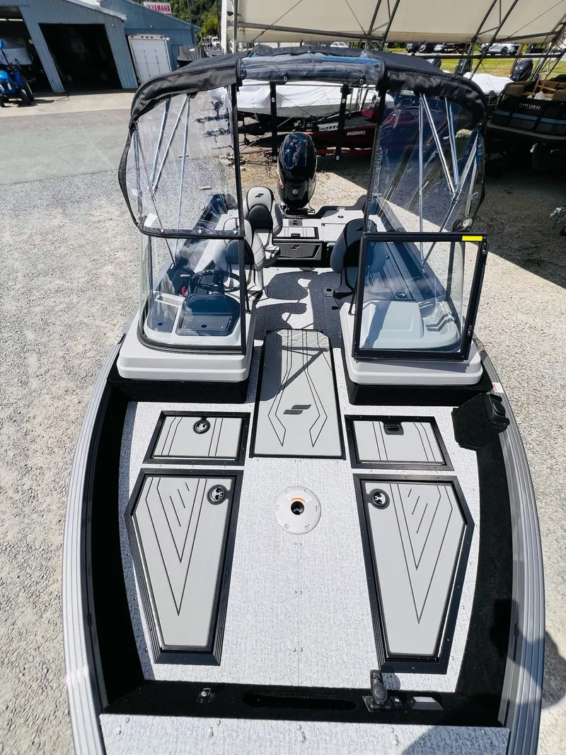 Slide: The Image of 2026 Starcraft Delta 178 DC boat with modern design and glass canopy. - 28