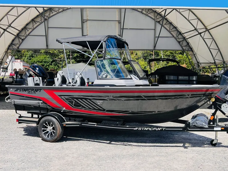 Slide: The Image of 2026 Starcraft Delta 178 DC boat on trailer outdoors. - 38