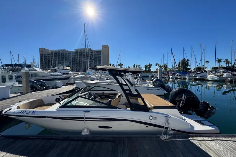 The Image of 2022 Sea Ray SPX 190 Outboard docked at a sunny marina with sailboats. - 0