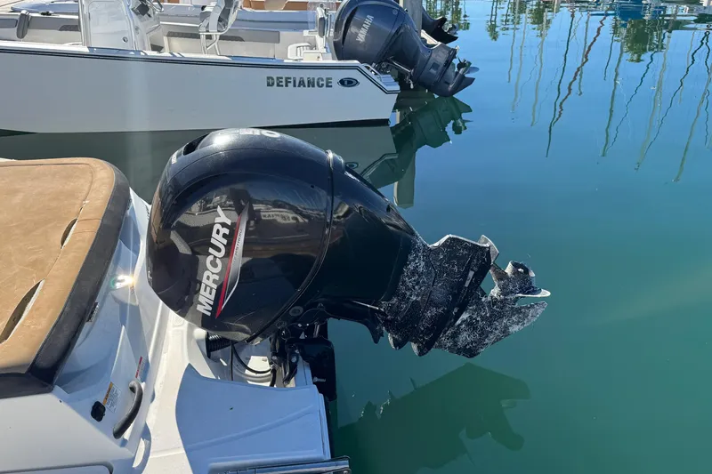 Slide: The Image of 2022 Sea Ray SPX 190 Outboard with Mercury engine in marina setting. - 14
