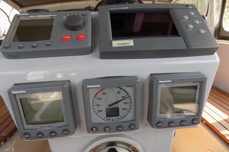 Slide: The Image of Luxurious 2014 Custom Aluminum Expedition yacht interior with wood accents and modern amenities. - 20