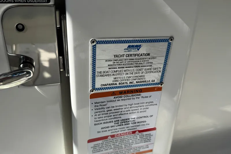 Slide: The Image of Yacht certification and safety warnings on 2026 Chaparral 280 OSX boat. - 22