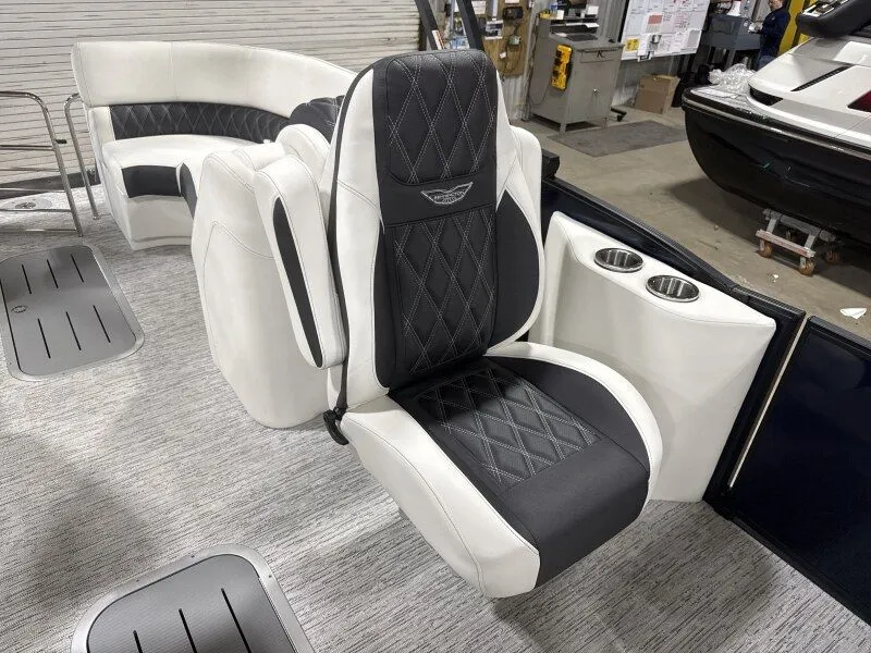 Slide: The Image of Luxurious seating in Bennington 25RTFB boat, model year 2026. - 12