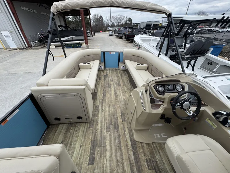 Slide: The Image of Interior view of a 2020 Crest 240 Platinum pontoon boat. - 12