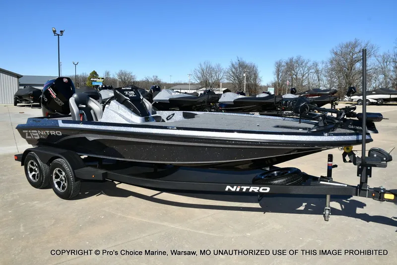 The Image of 2026 Nitro Z19 XL Pro boat on trailer outdoors. - 1
